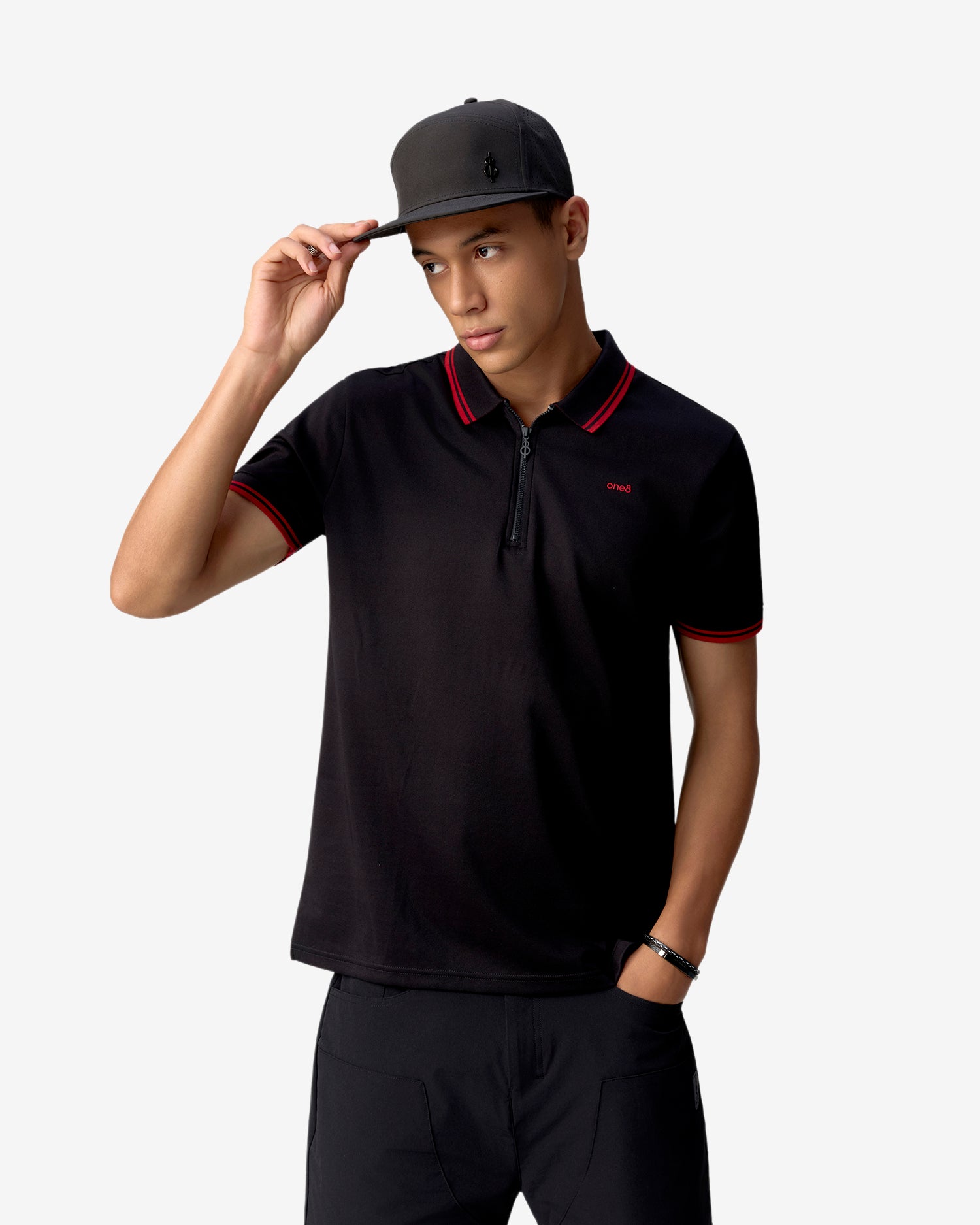 Half Zip Athletic Polo Black