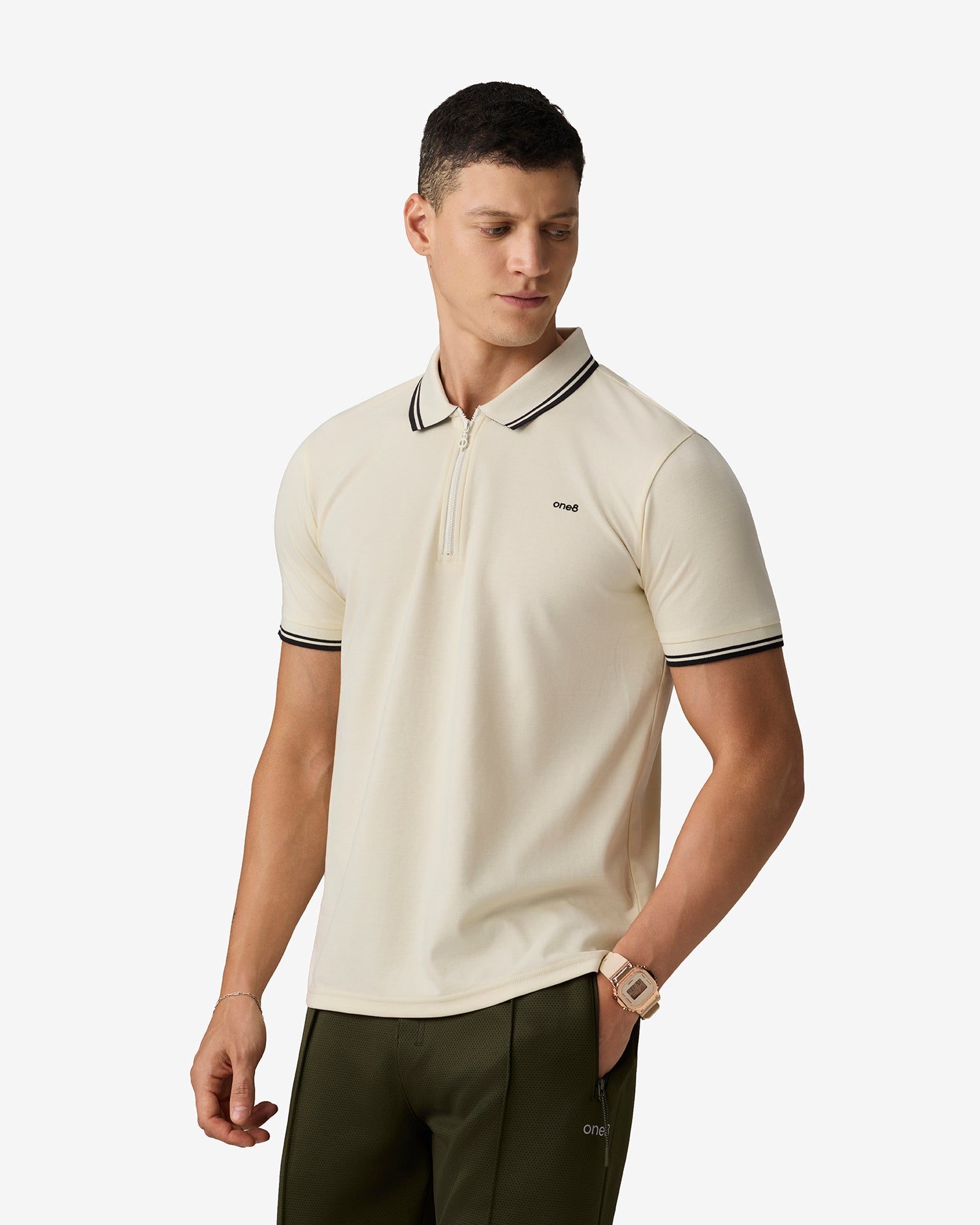 Half Zip Athletic Polo White