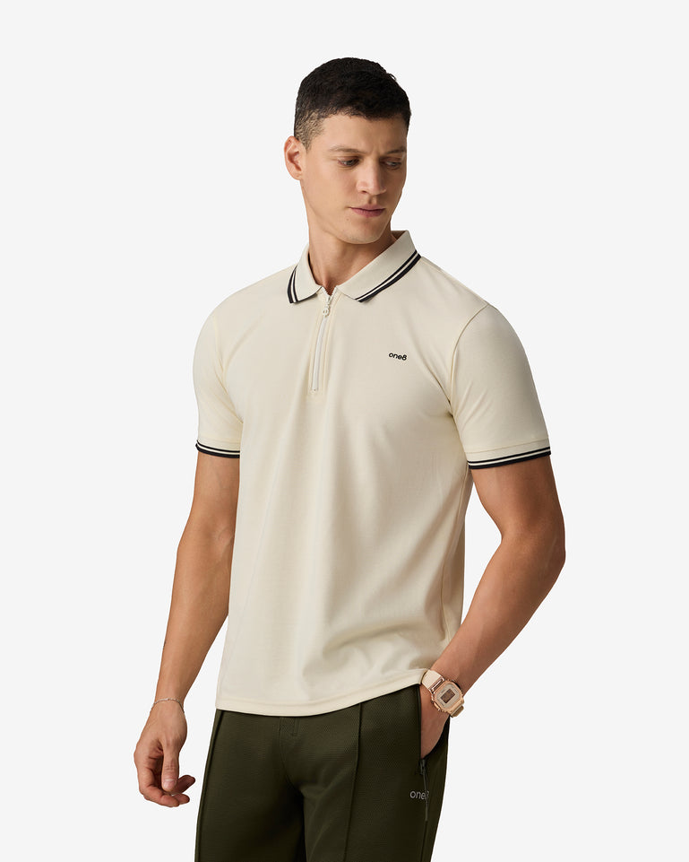 Half Zip Athletic Polo White