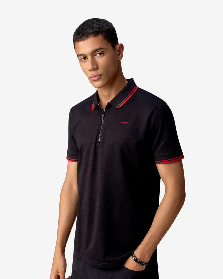 Half Zip Athletic Polo - Black