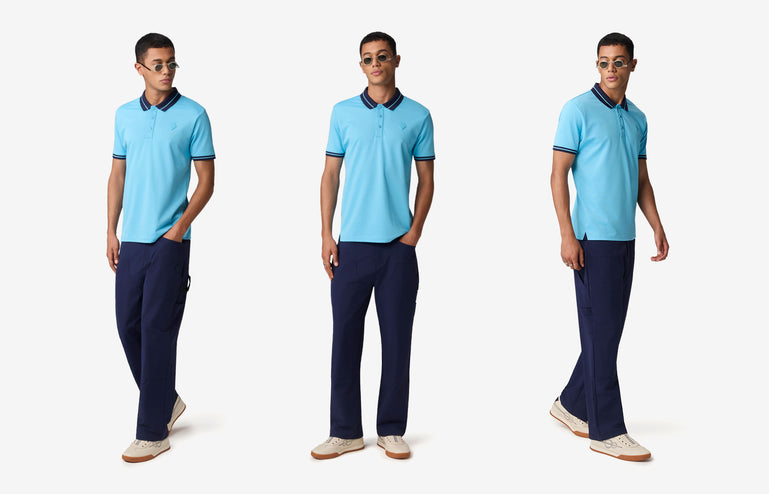 Jacquard Collar Polo - Blue
