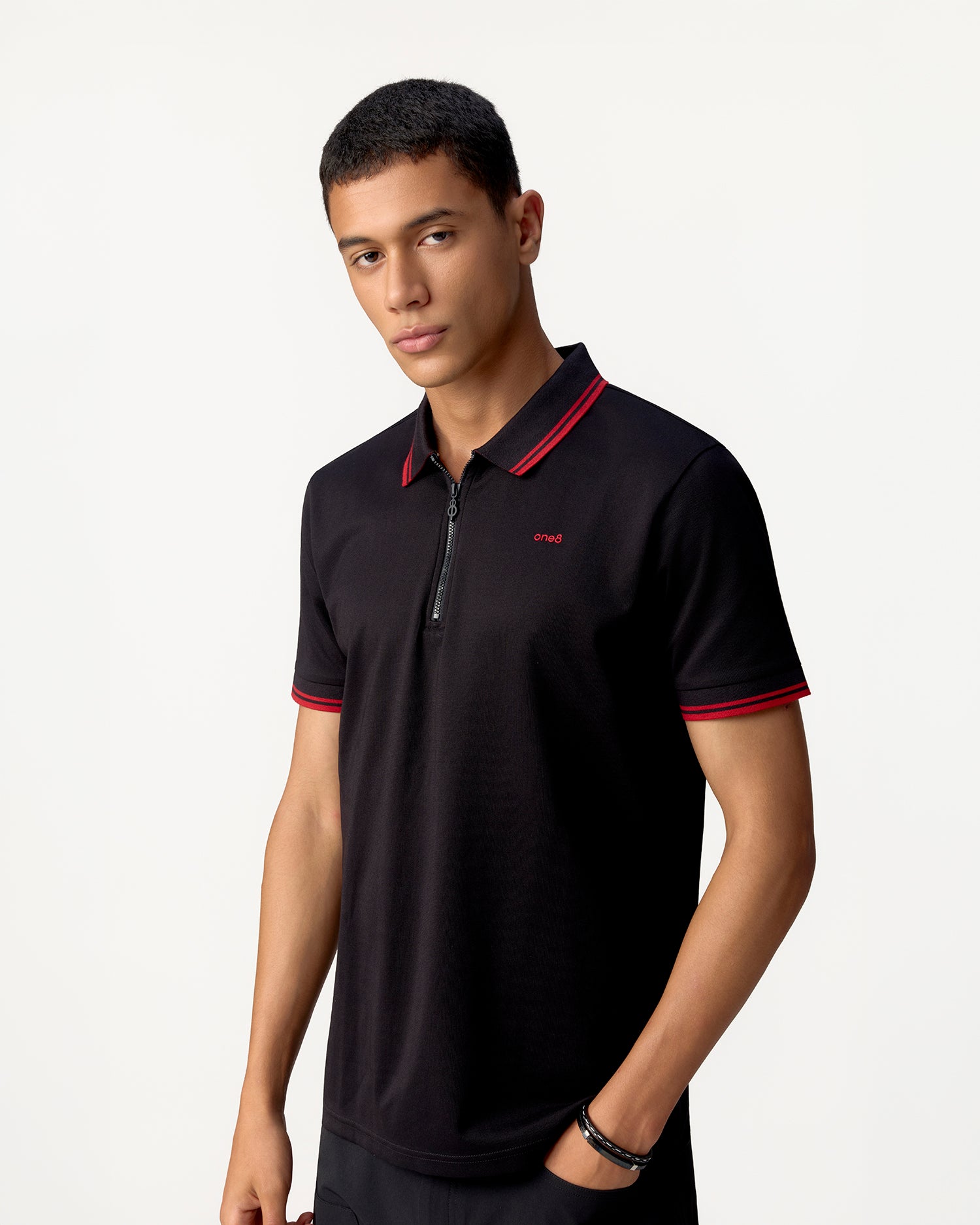 Half Zip Athletic Polo Black