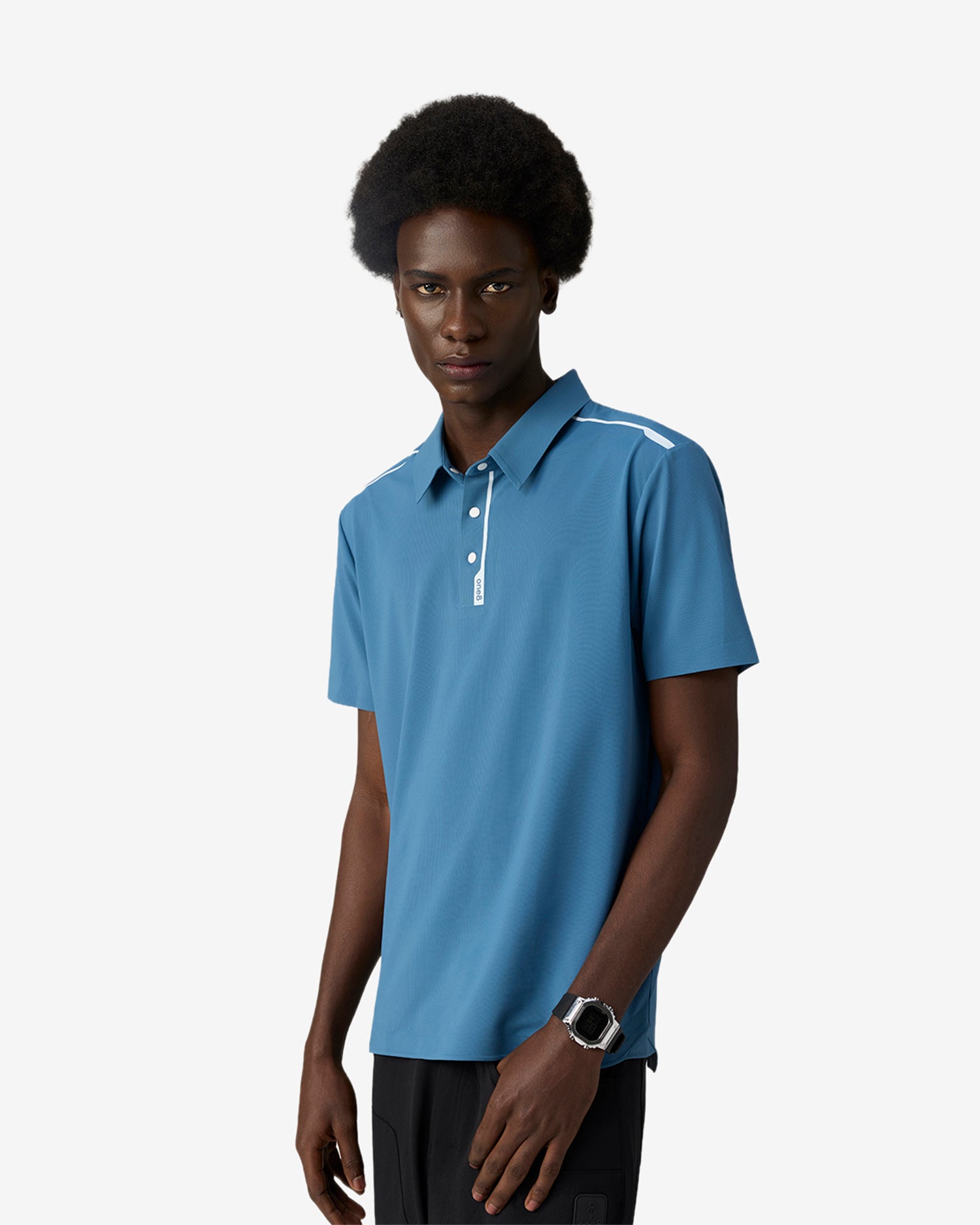 Pin High Placket Cut Polo - Blue