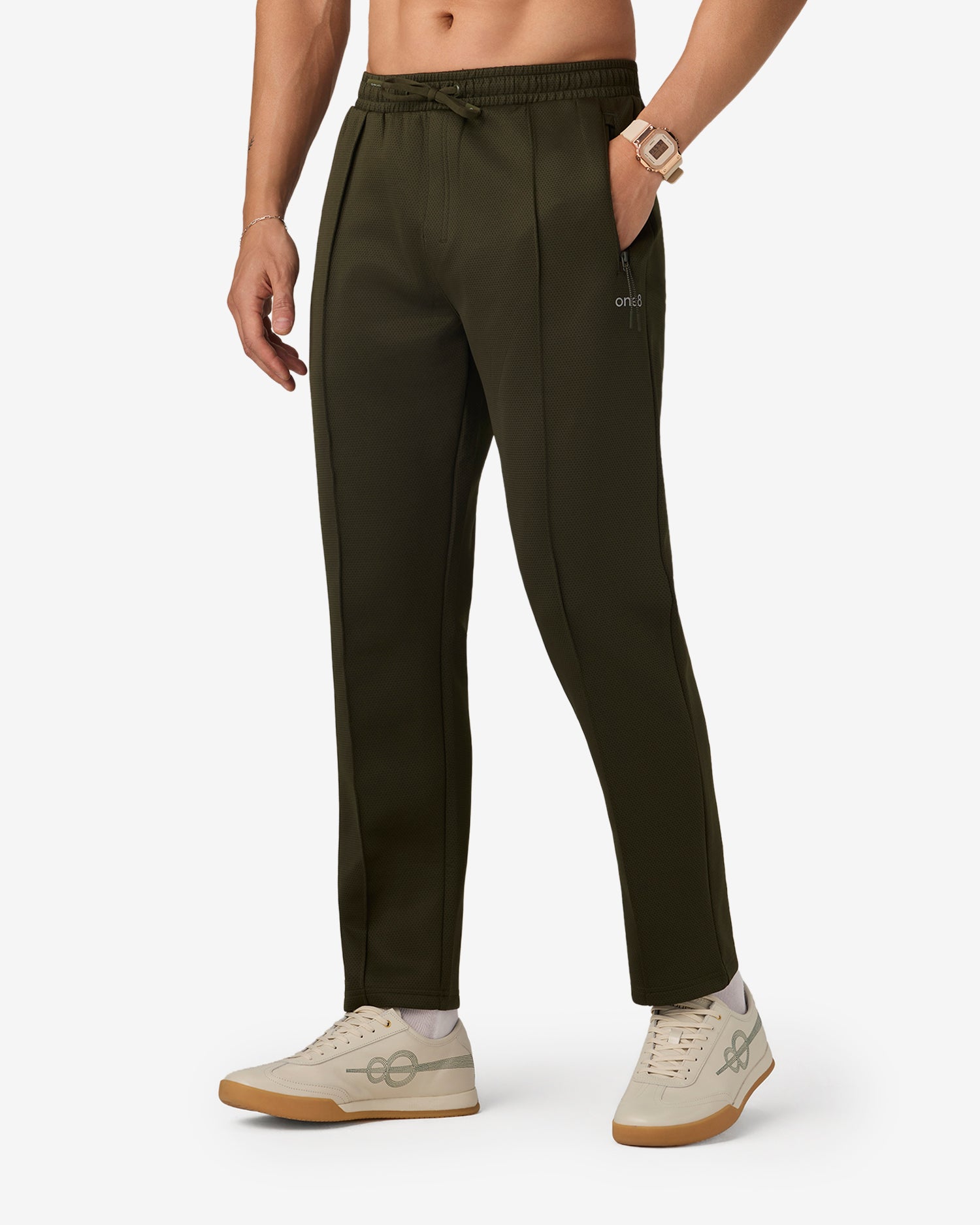 Pin Tuck Track Pants - Green