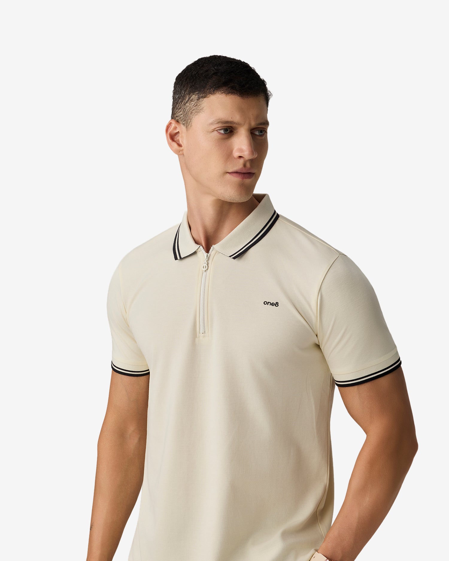 Half Zip Athletic Polo White