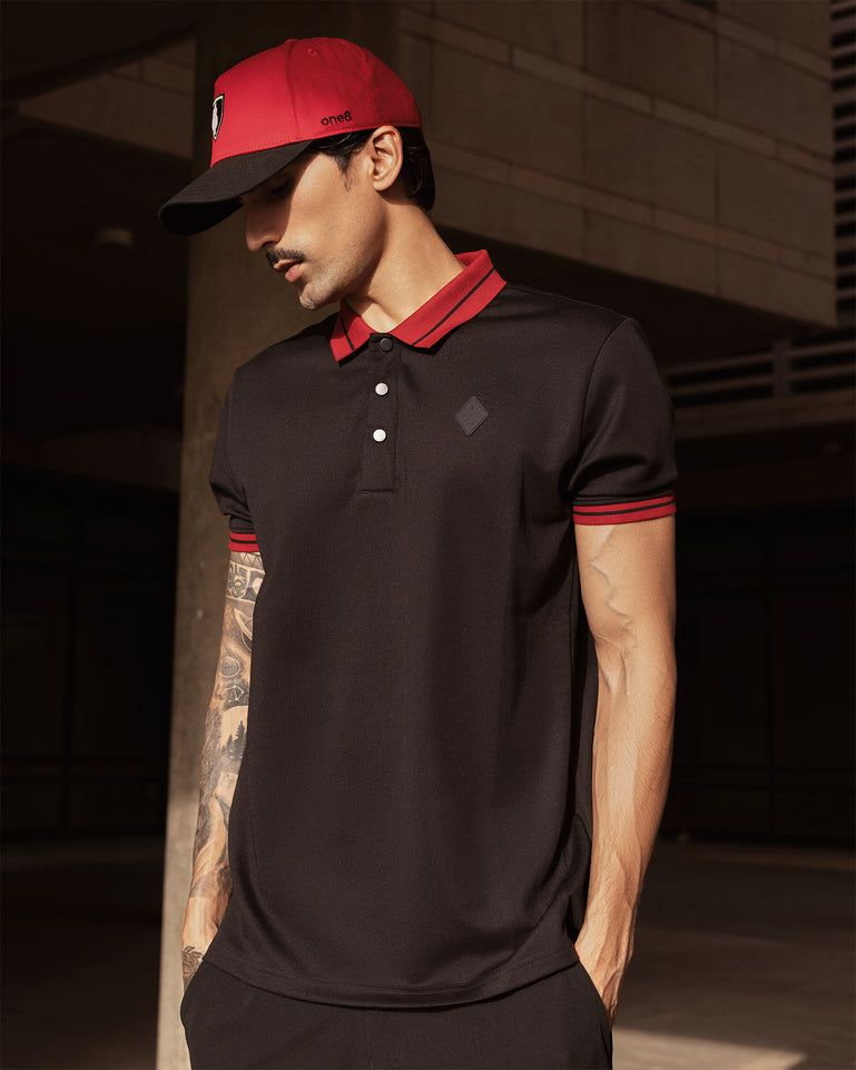 Jacquard Collar Polo Black