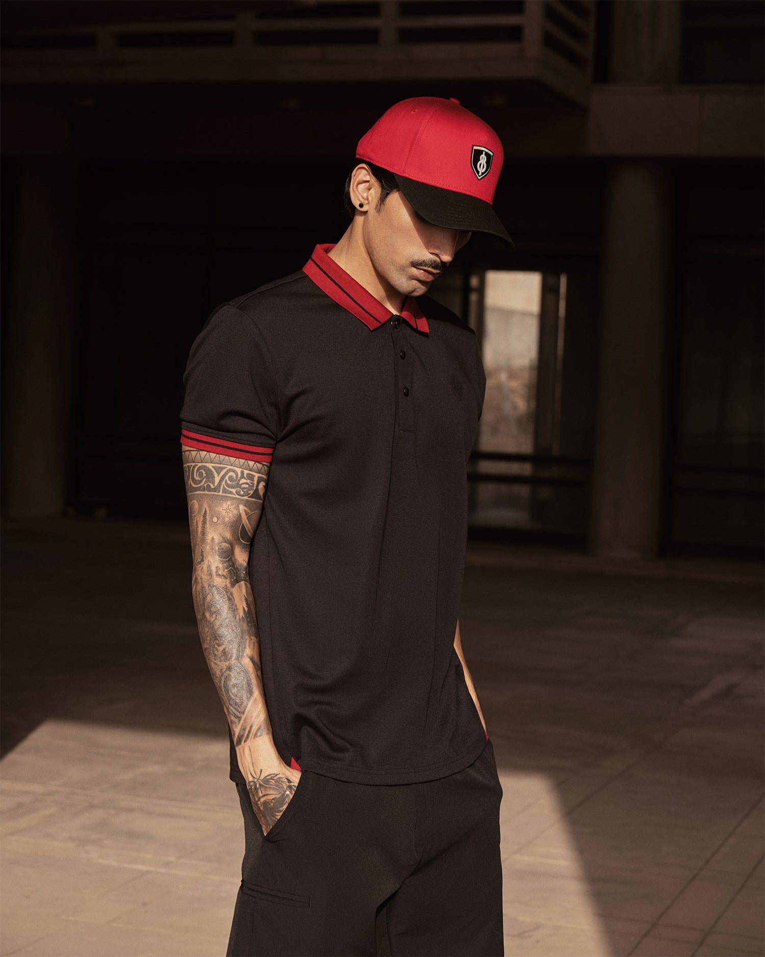 Jacquard Collar Polo Black