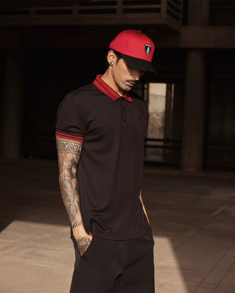 Jacquard Collar Polo Black