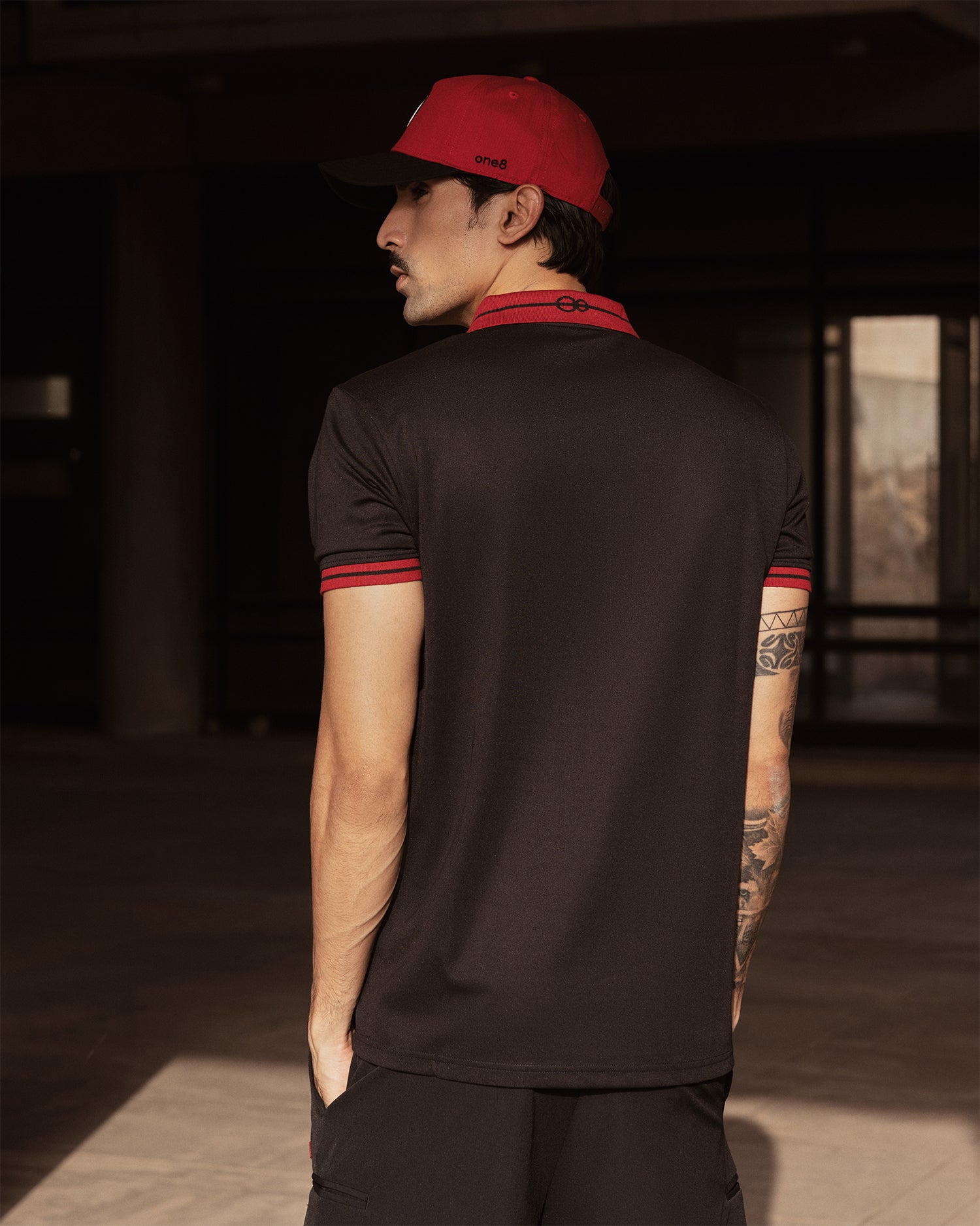 Jacquard Collar Polo Black