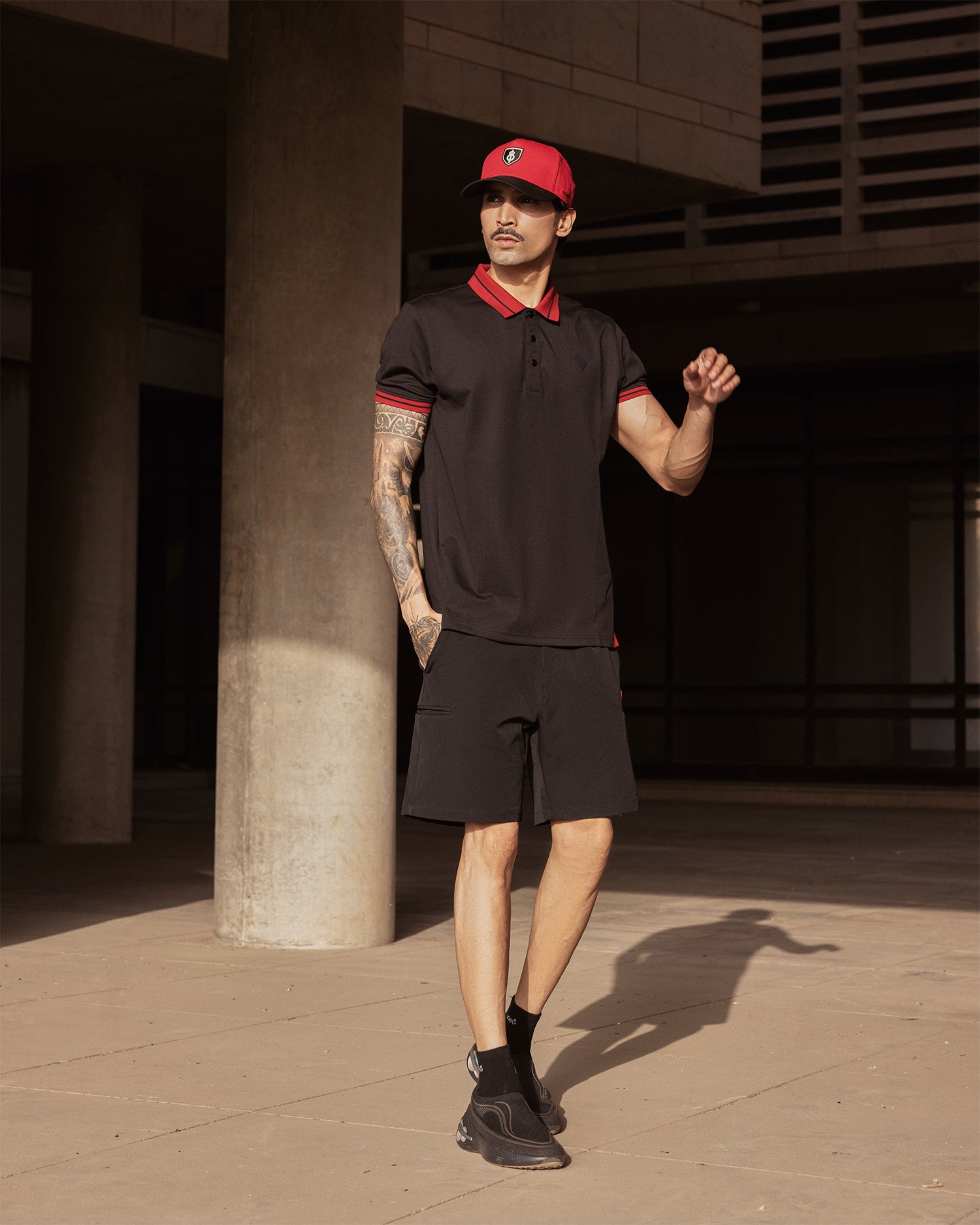 Jacquard Collar Polo Black