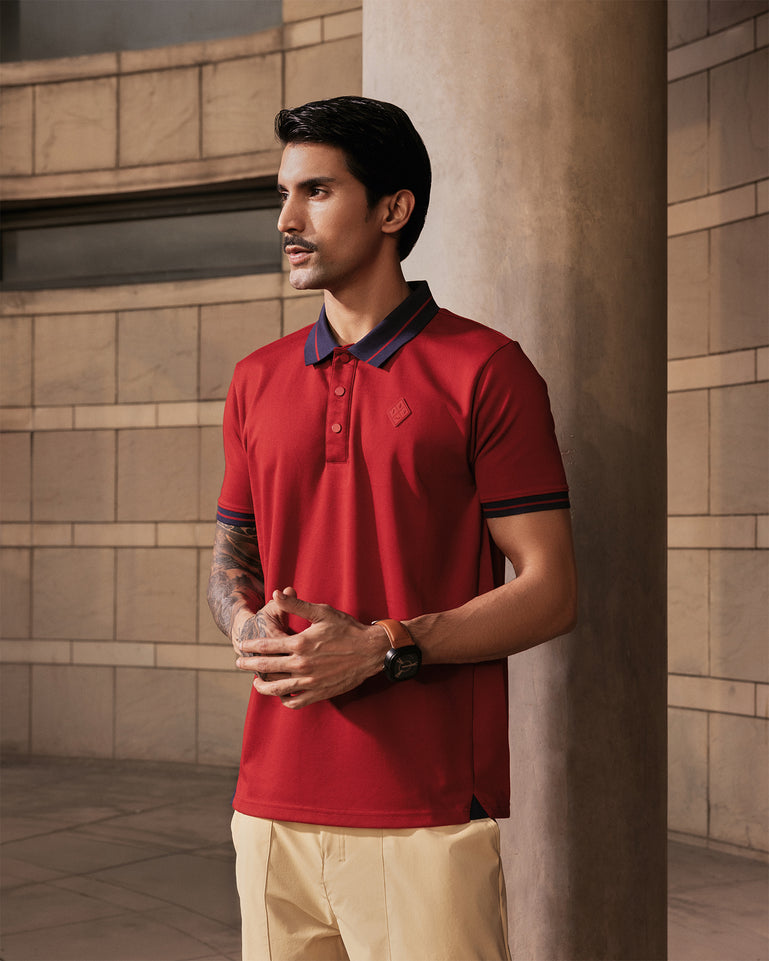 Jacquard Collar Polo Red