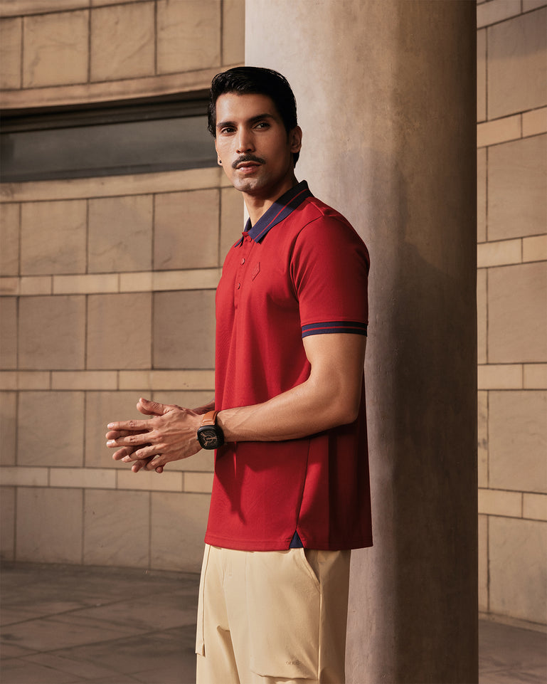 Jacquard Collar Polo Red