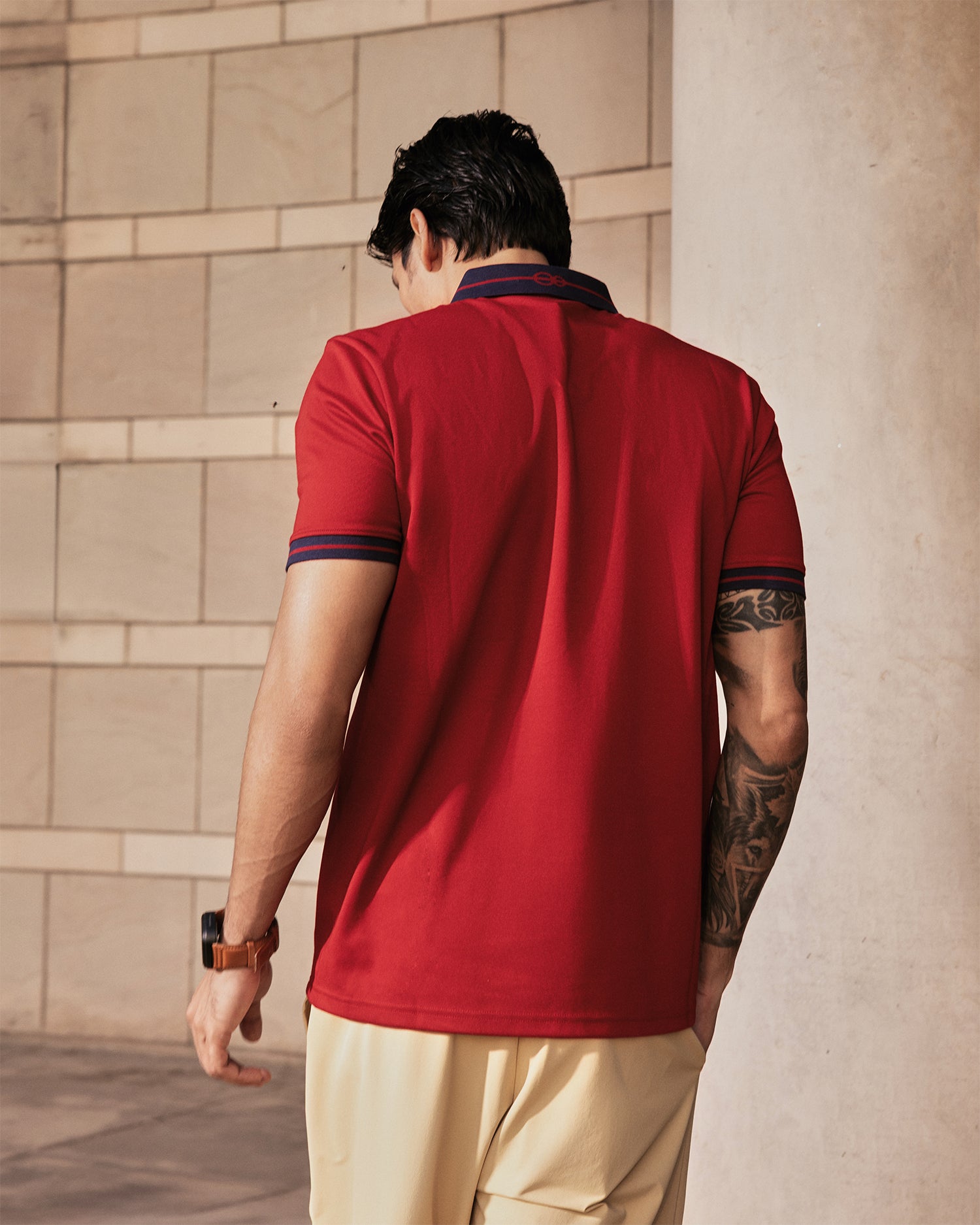Jacquard Collar Polo Red