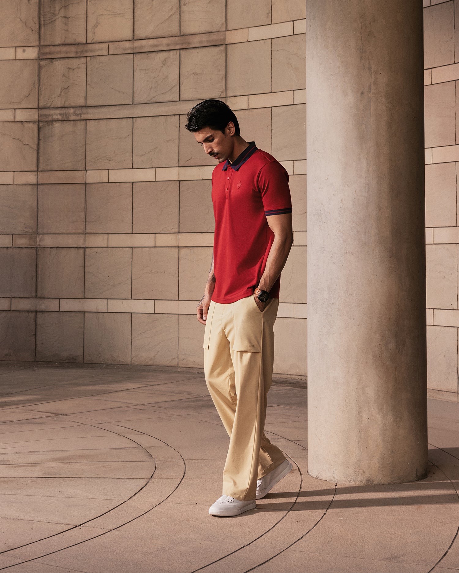 Jacquard Collar Polo Red