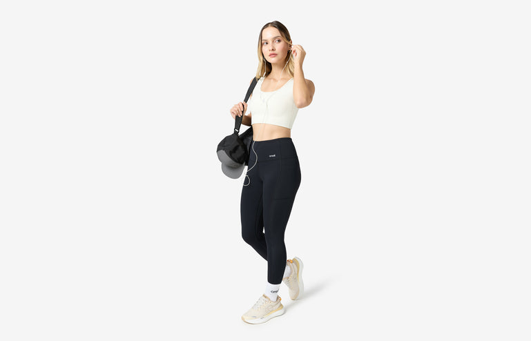 Essentials Panelled Ribbed Leggings - Black