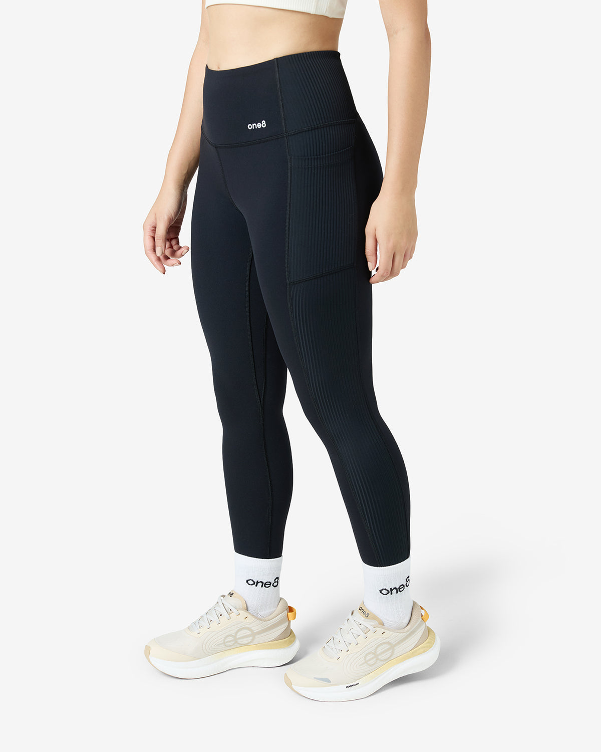 Essentials Panelled Ribbed Leggings - Black