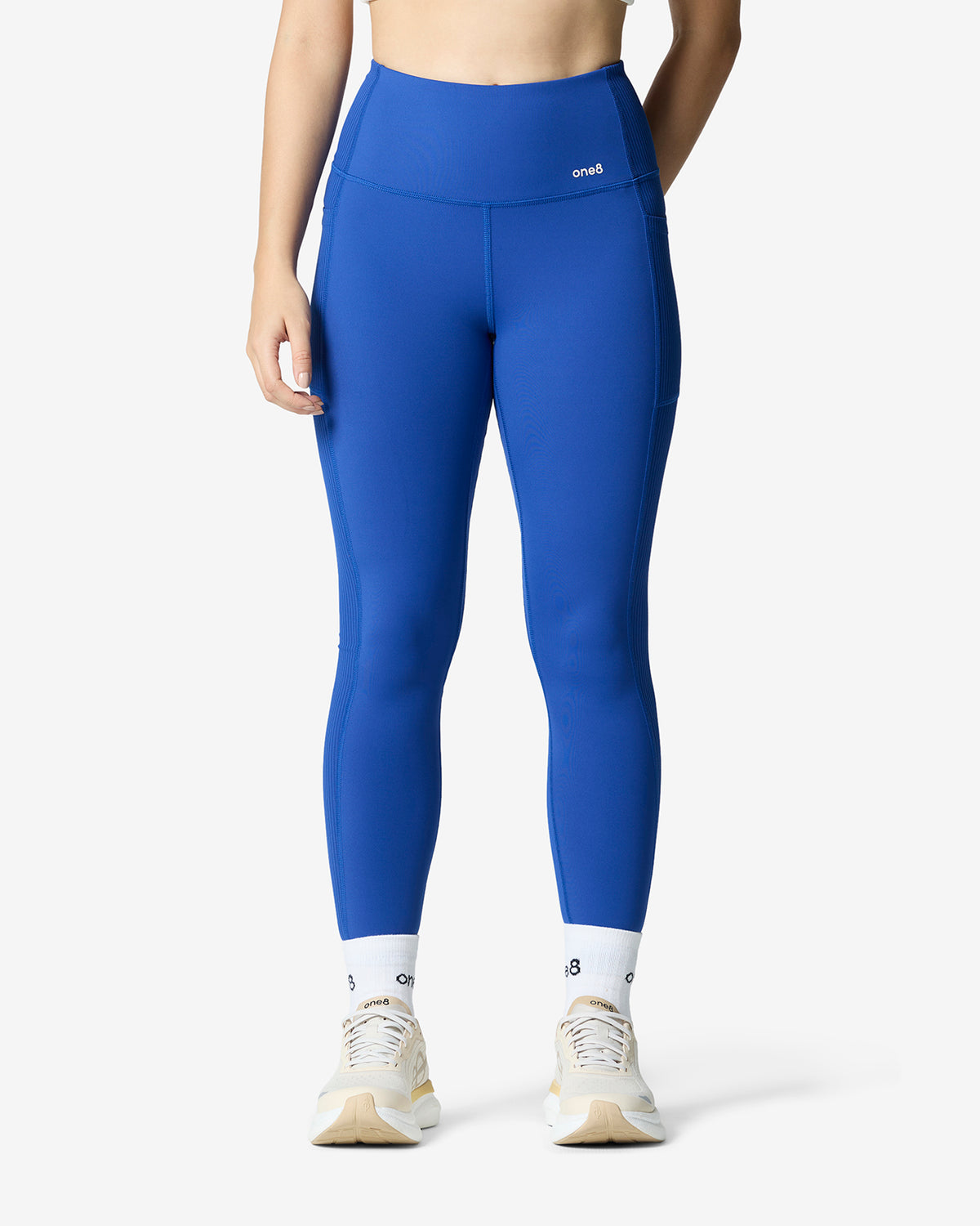 Essentials Panelled Ribbed Leggings - Blue