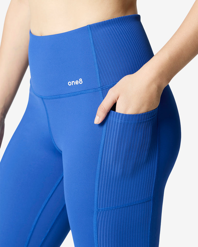 Essentials Panelled Ribbed Leggings - Blue