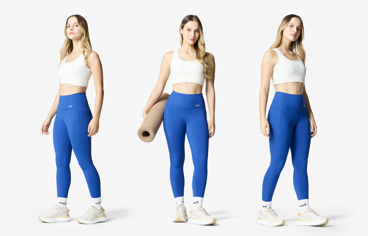 Essentials Panelled Ribbed Leggings - Blue