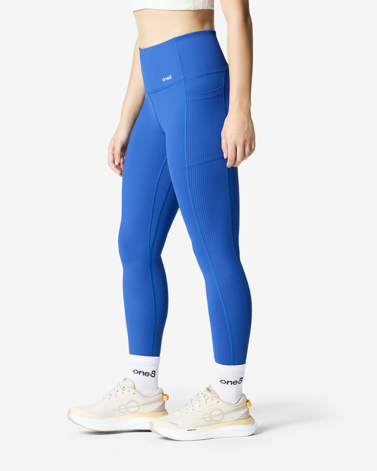 Essentials Panelled Ribbed Leggings - Blue