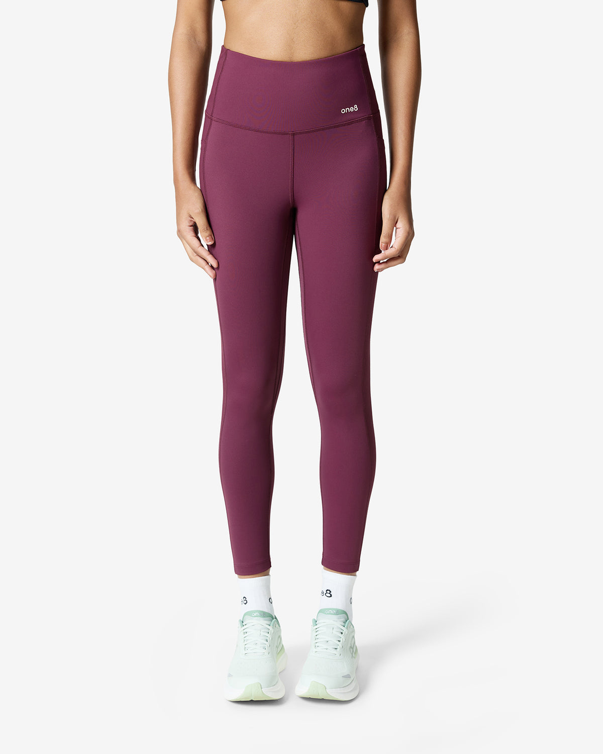 Essentials Panelled Ribbed Leggings - Maroon