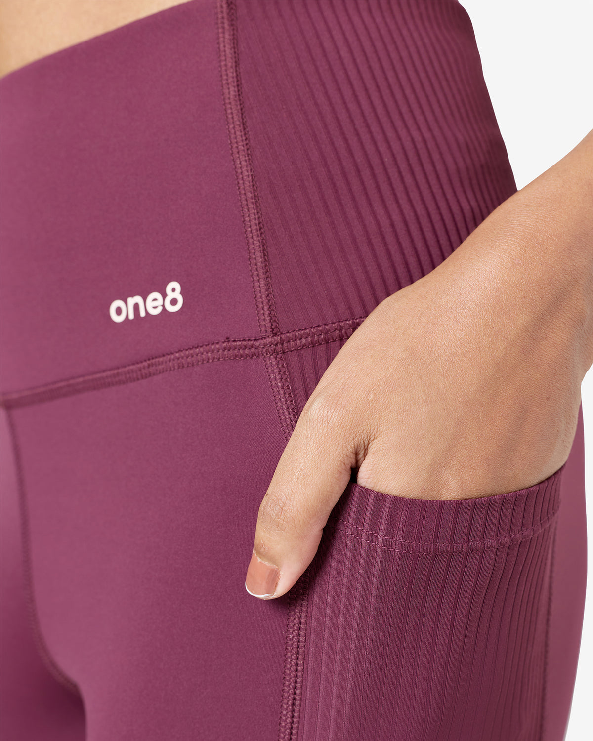 Essentials Panelled Ribbed Leggings - Maroon