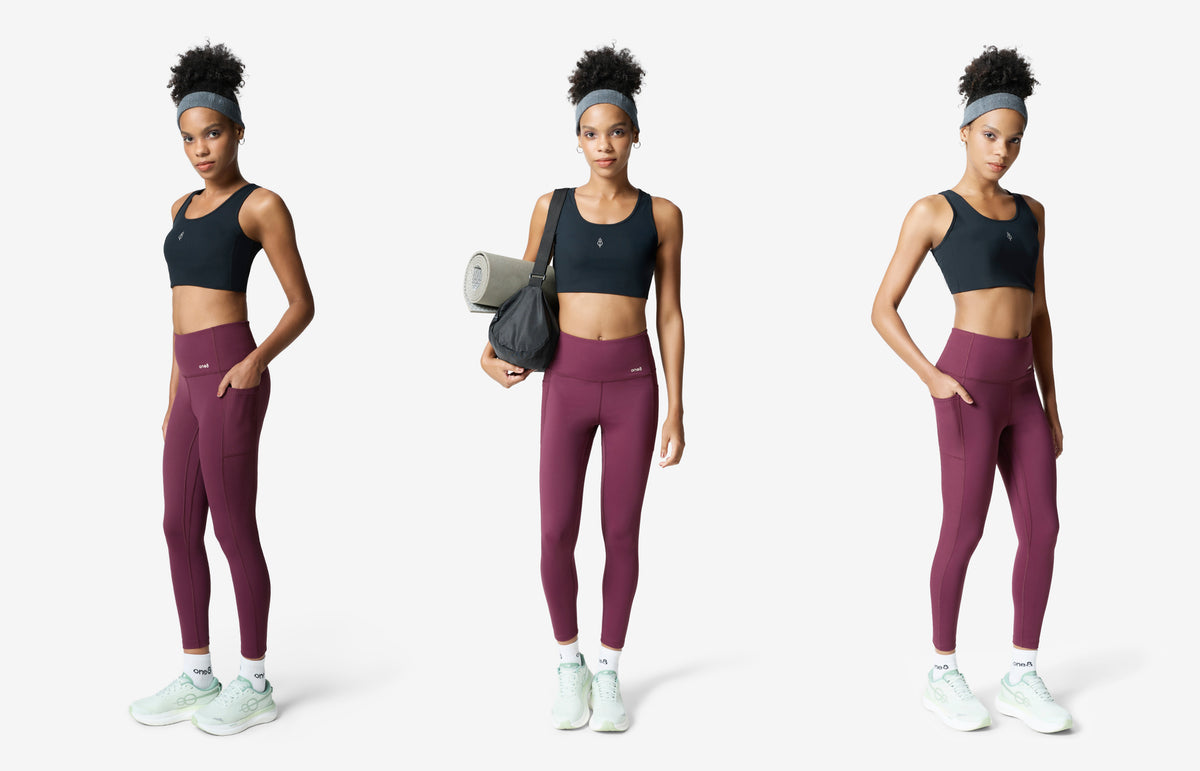 Essentials Panelled Ribbed Leggings - Maroon