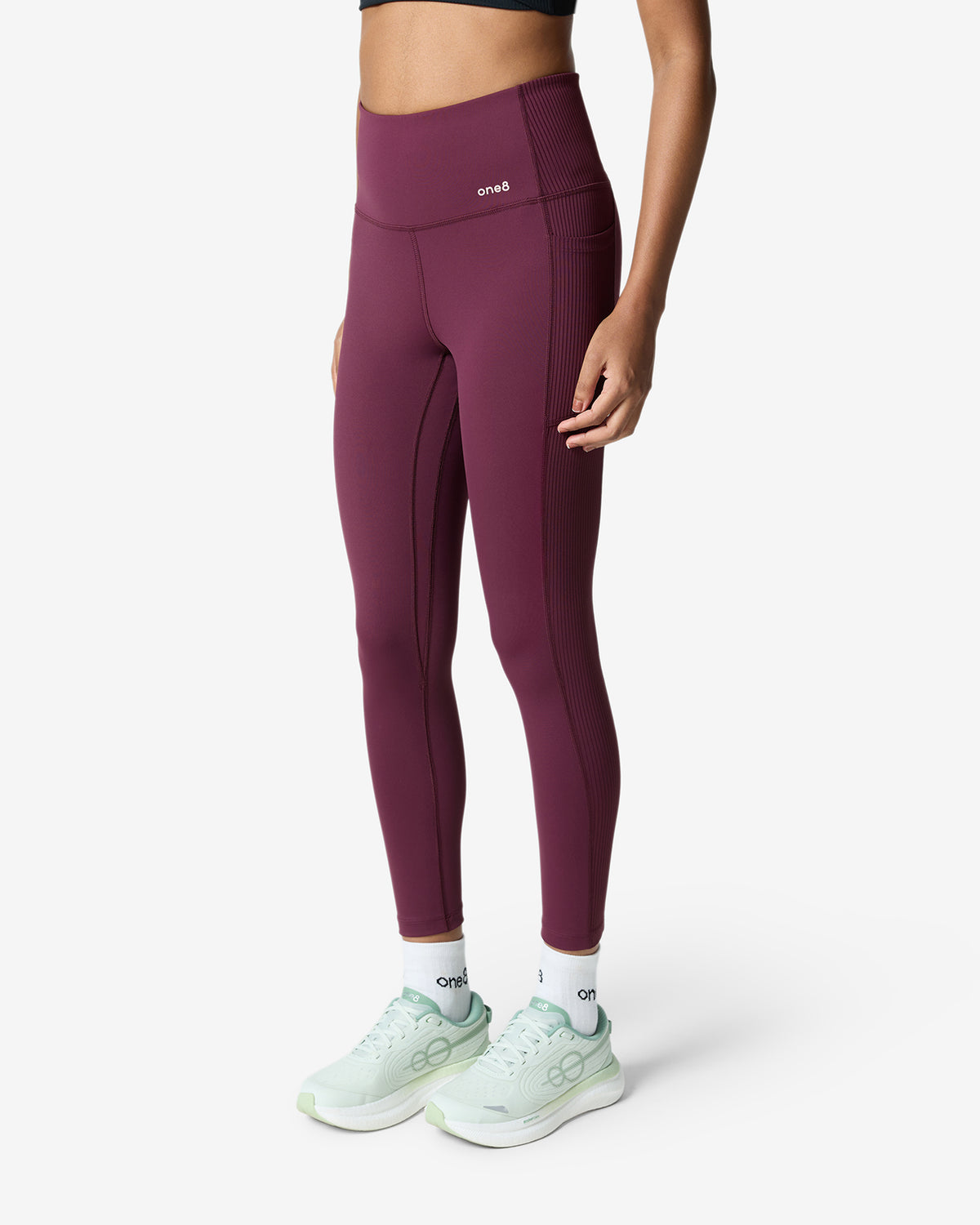 Essentials Panelled Ribbed Leggings - Maroon