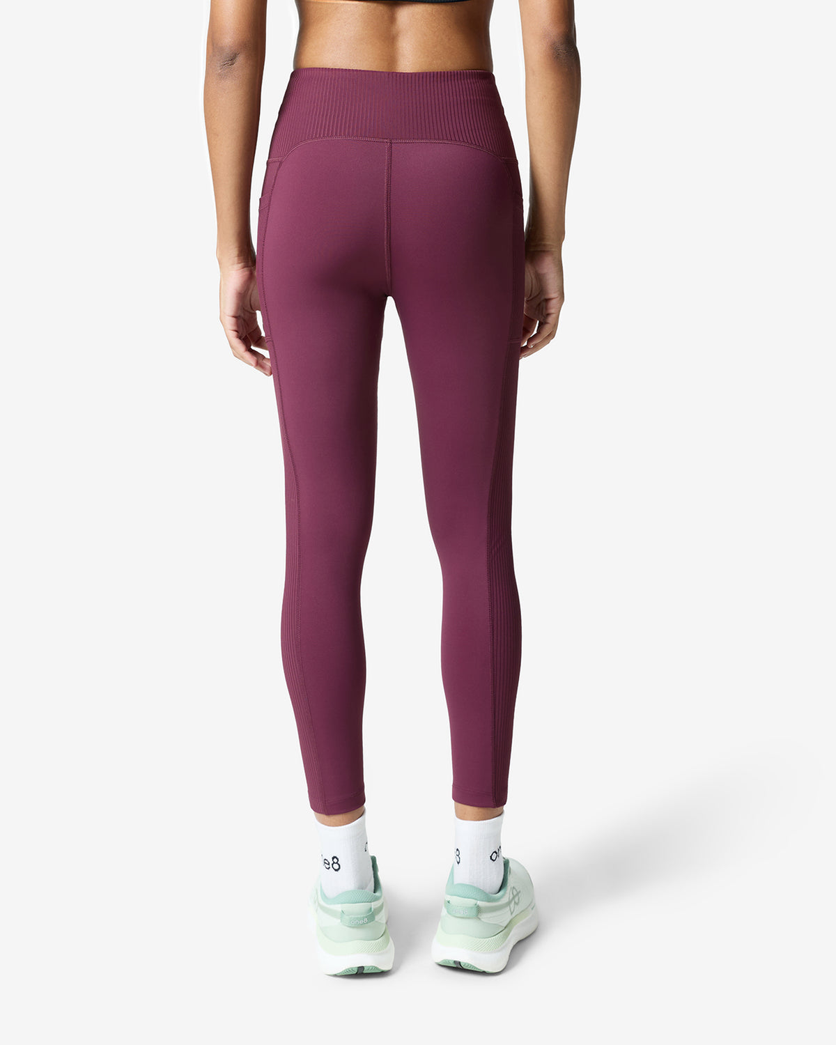 Essentials Panelled Ribbed Leggings - Maroon