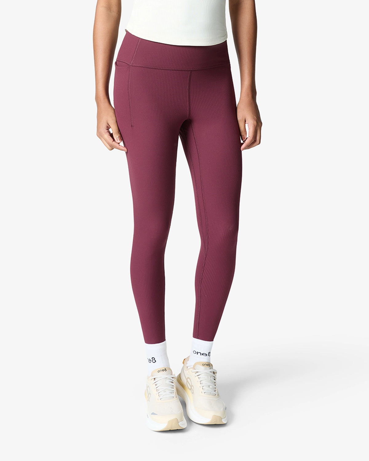 Essentials All Over Ribbed Leggings - Maroon
