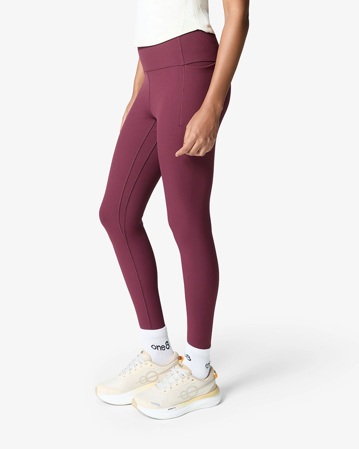 Essentials All Over Ribbed Leggings - Maroon